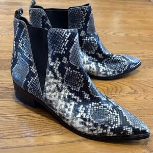 Marc Fisher | Black Grey & White Faux Snake Skin Heeled Booties Women’s Size 11